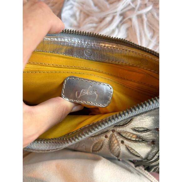 Velez Women's Weare Leather Gold Glitter Evening Tasseled Crossbody‎ Handbag - Picture 8 of 12